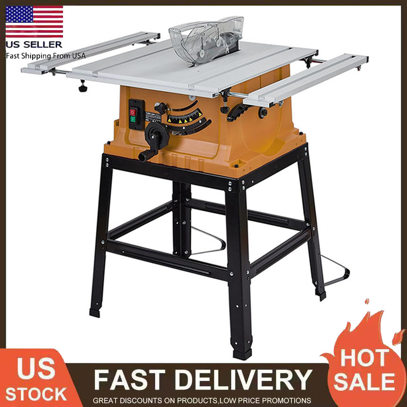 10″ Table Saw 15 Amp 5000RPM Woodworking Saw With Stand 90° Cross Cut Portable