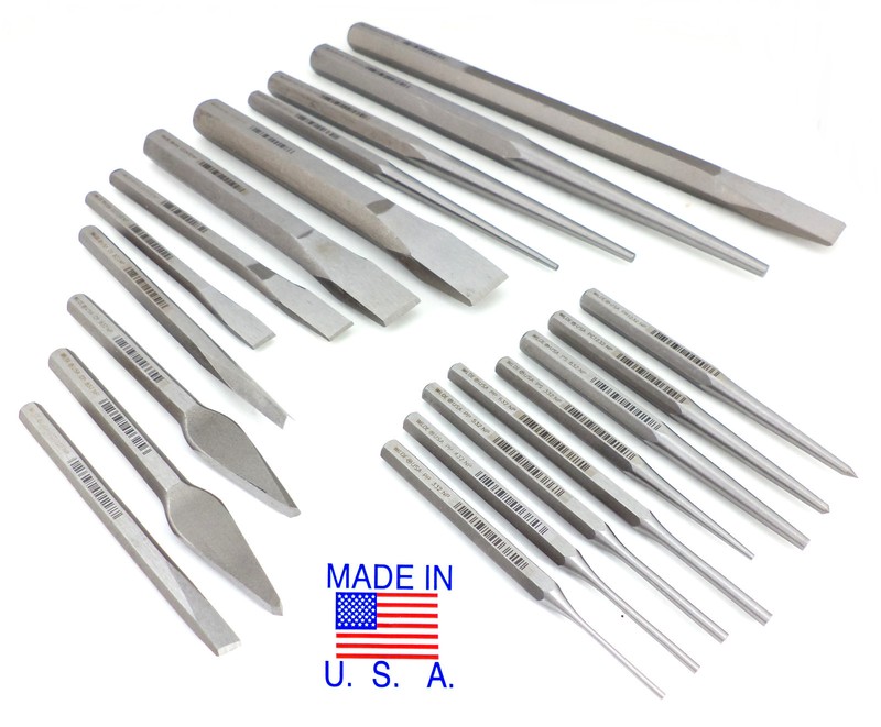 Wilde 20pc Punch & Chisel Master Set K20 MADE IN USA Vinyl Roll Case Pin Taper