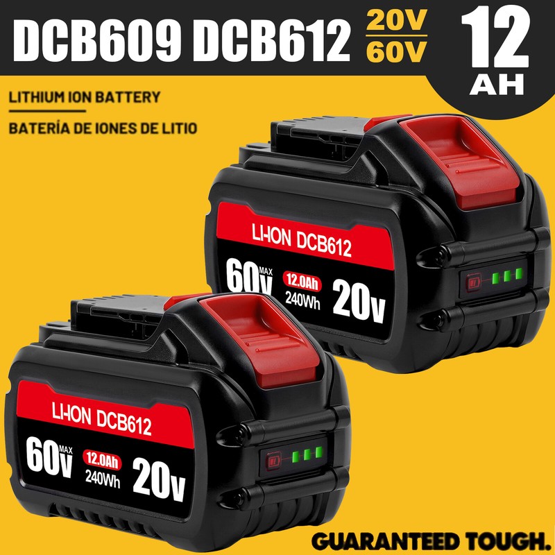 2 PACK 12Ah For Dewalt 20V/60V MAX FLEXVOLT Lithium Battery DCB612 DCB609 DCB606