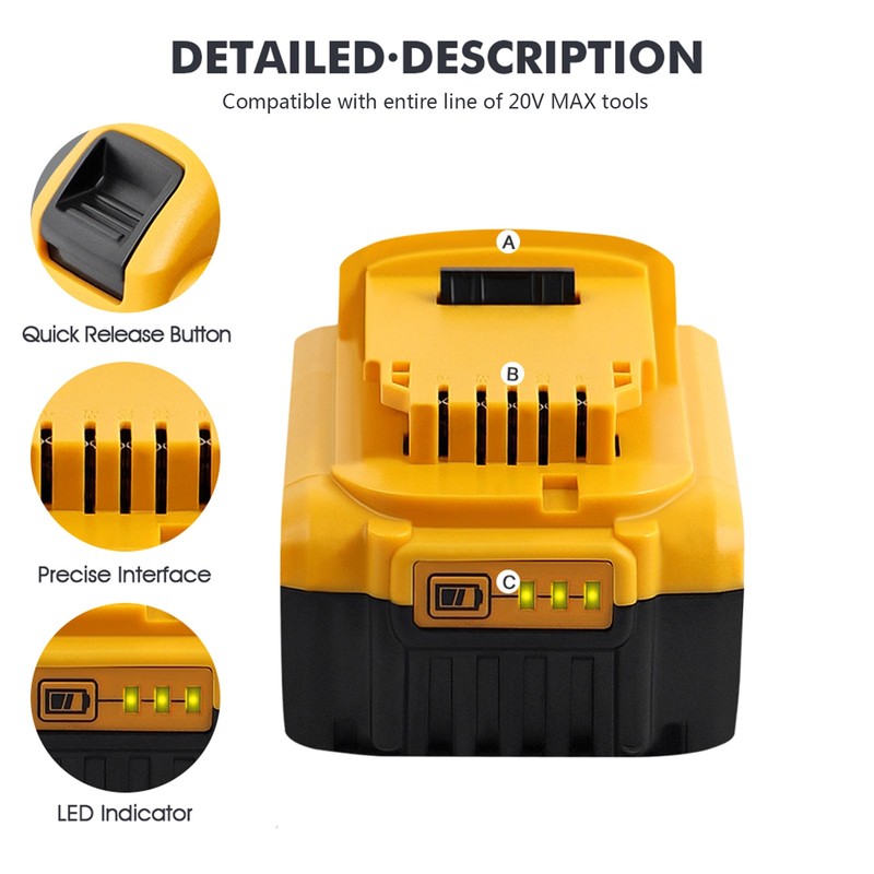 1-6 Pack 20V For DeWalt 20 Volt Max 8.0AH Lithium Ion Battery DCB206-2 DCB201 gallery