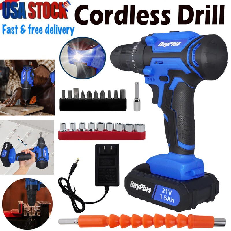 21V drill 2 Speed Electric Cordless Drill / Driver with Bits Set / 1-2 Battery