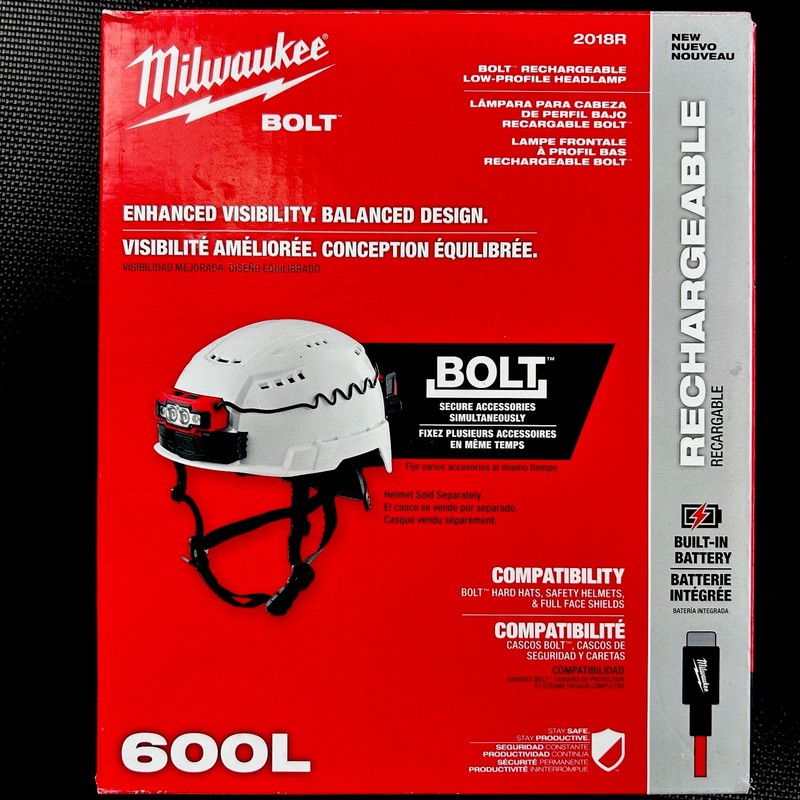 Milwaukee BOLT LED Headlamp 600 Lumens IP54 Rechargeable Red/Black 2018R