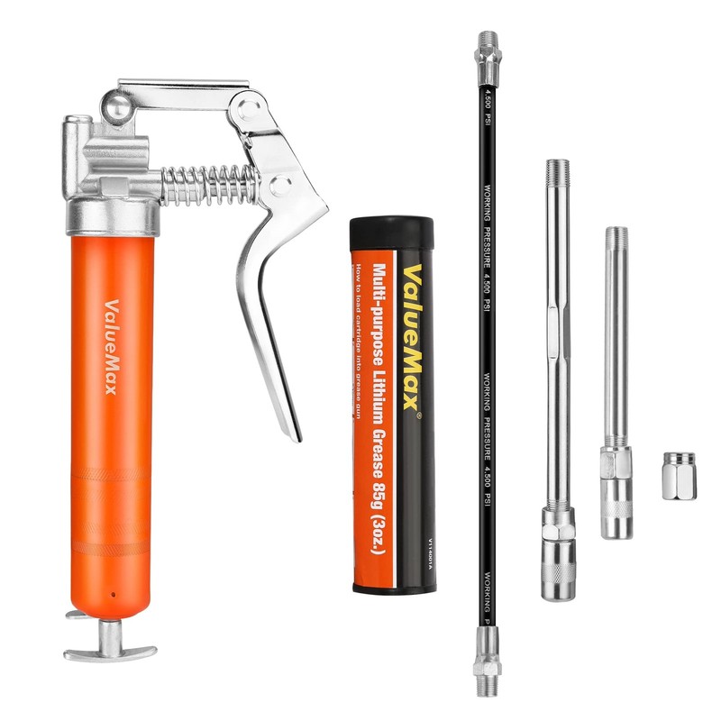 Mini Grease Gun Kit 3500 PSI – 3 OZ Grease, 12» Hose, 5» & 3» Tubes – Fo
