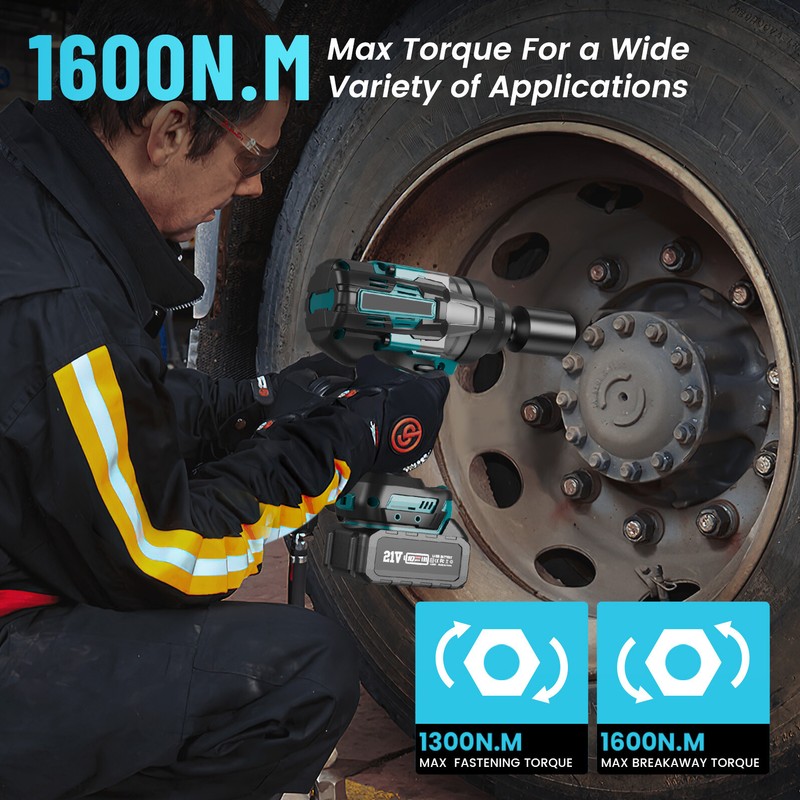 Cordless Impact Wrench 3/4" 1180Ft-lbs(1600Nm) Electric Impact Gun 5.0Ah Battery gallery