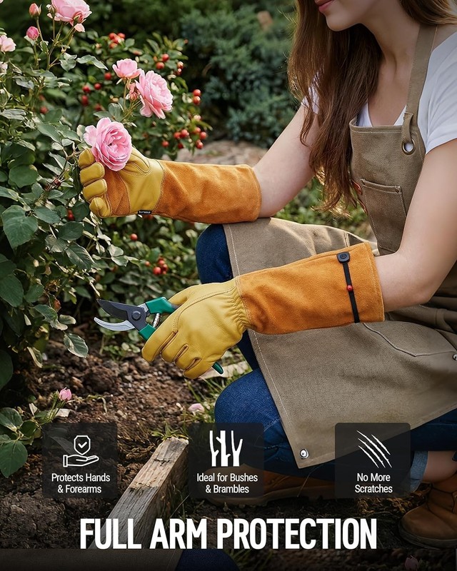WORKPRO Gardening Gloves Long Leather Garden Gloves for Women & Men Thorn-Proof gallery