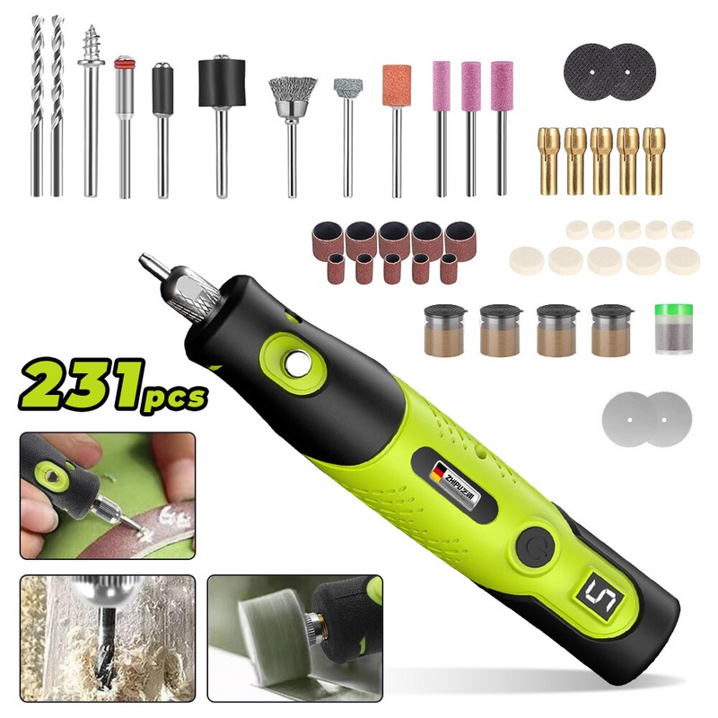 231pcs Electric Mini Drill Pen Cordless Grinder Engraving 5 Speed Rotary Compact