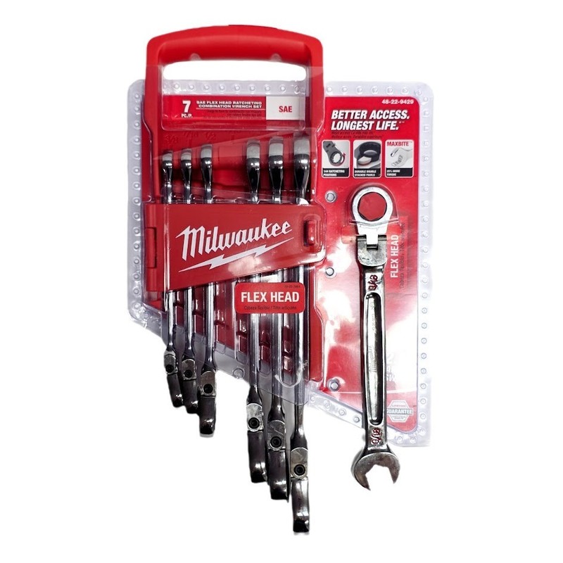 Milwaukee 48-22-9429 7pc Flex Head Combination Ratcheting Wrench Set – SAE