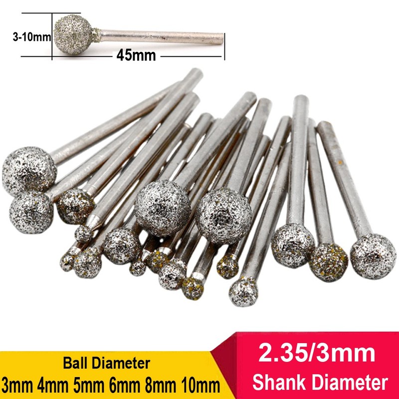 3mm – 10mm Diamond Round Burr Drill Bit Cutting Grinding for Dremel Rotary Tool