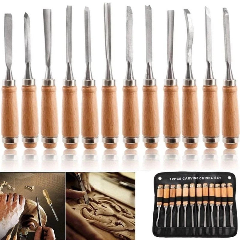 Wood Carving Hand Chisel Tool Set 12pcs Professional Woodworking Gouges Tools US