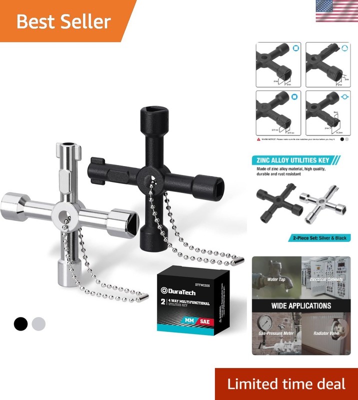 4 Way Utility Key, Multi-functional Water Key Set, 2-Pack, for Valve, Faucet,…