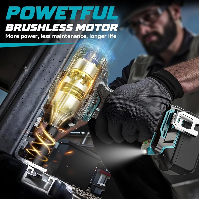 Cordless Impact Wrench 1/2 Inch for Makita 18V Battery, 1000Ft-Lbs Brushless Ele gallery