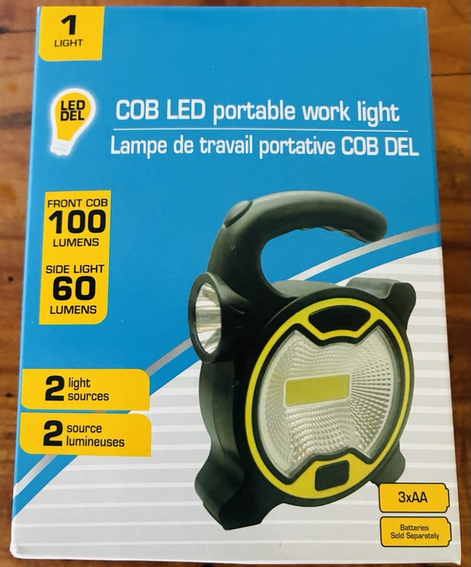 New Battery Powered COB LED Portable Work Light, 2 Light Sources, 60&100 Lumens