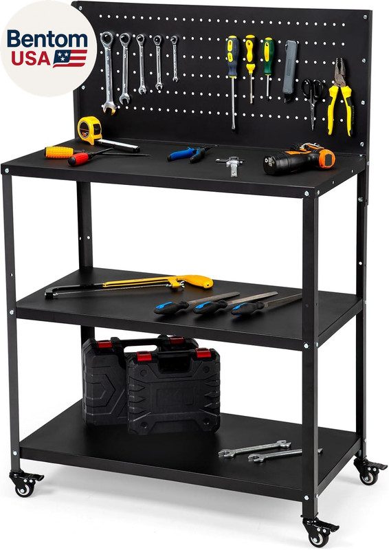 50.4 X 33.4 Inch Workbench,Heavy Duty 200LBS Steel Work Bench with Pegboard and