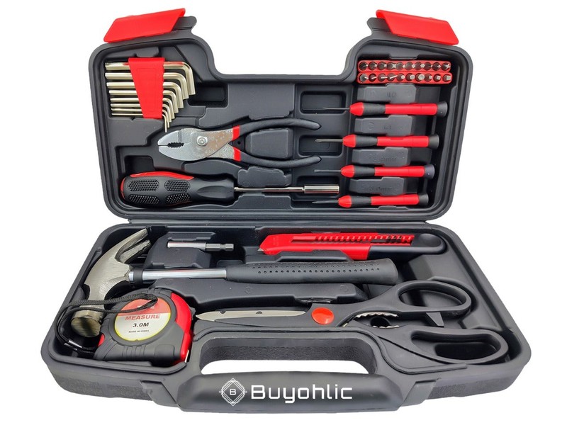 Buyohlic's 39 Piece General Household Hand Tool Kit Starter Set with Plastic