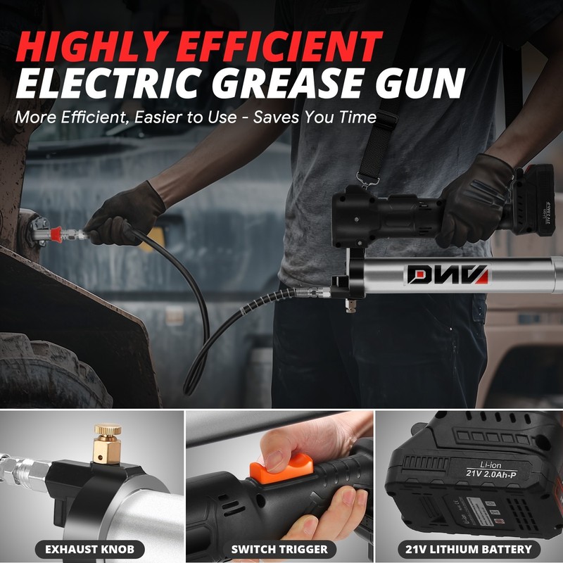 Cordless Electic Battery Powered Grease Gun 41.5" Hose w/ Built-In LED Charger gallery