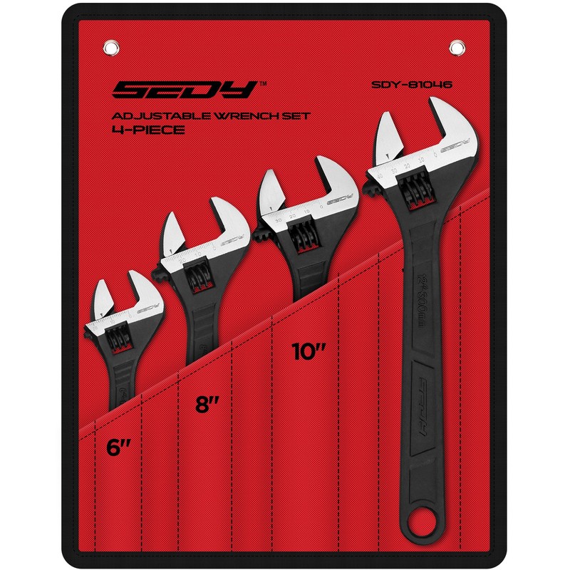12″ + 10″ + 8″ + 6″ Adjustable Wrench Set inch & MM Heat Treated Laser Marked