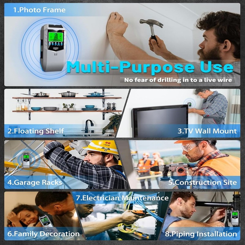 Multifunctional Wall Detector - Detects Metal, Wood, Wires for Safe Drilling gallery