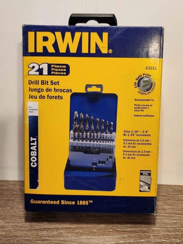 NEW SEALED PACKAGE IRWIN Drill Bit Set Cobalt Alloy Steel Jobber 21-Piece