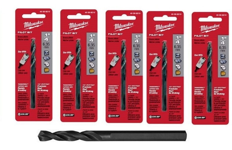 5 Brand New Milwaukee 49-56-8010 Hole Saw Arbor HSS Pilot Drills 1/4″ x 3-1/2″