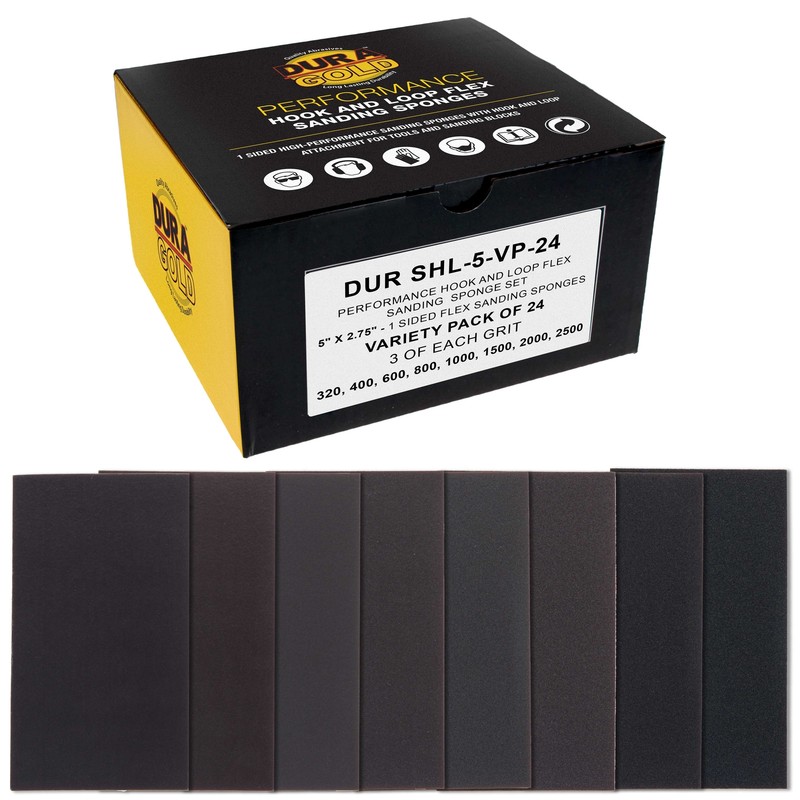 5″ x 2-3/4″ Sanding Sponge Variety Pack, Box of 24 – Hook & Loop Wet or Dry