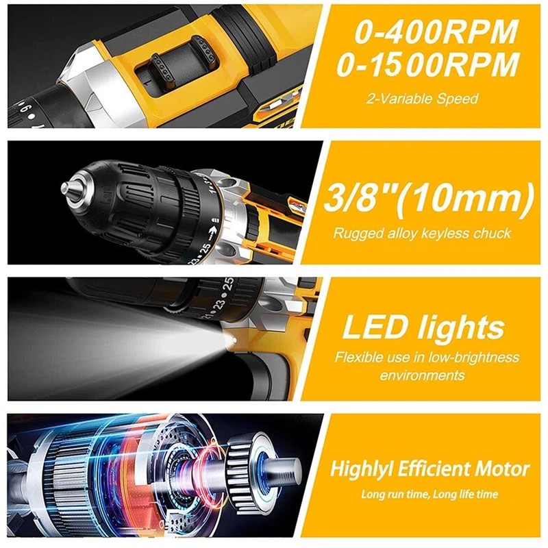 24V Cordless Drill Set Electric Power Drill 34Pcs with 3/8 Inch Keyless Chuck gallery