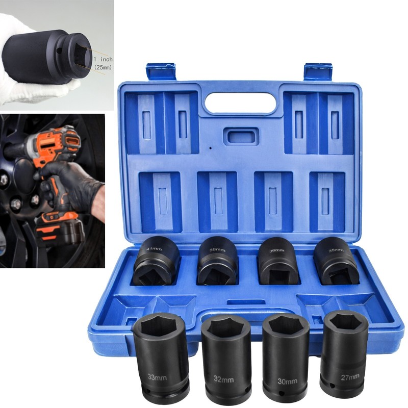 8 PC 1″ ONE INCH DRIVE DR LARGE SIZE AIR BLACK IMPACT SOCKET WRENCH TOOL SET MM