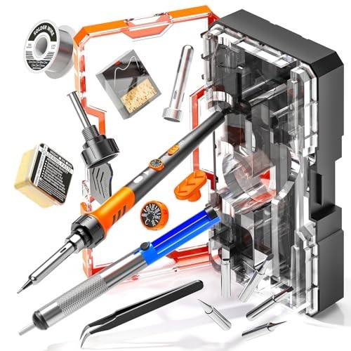 60W Soldering Iron Kit, Adjustable Temp 200-450°C, 12-in-1 Tool, Tips & Solder W gallery