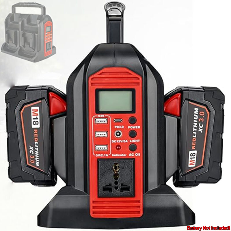 350W Portable Inverter Power Bank For Milwaukee 18V Battery To AC 110V 120V /USB