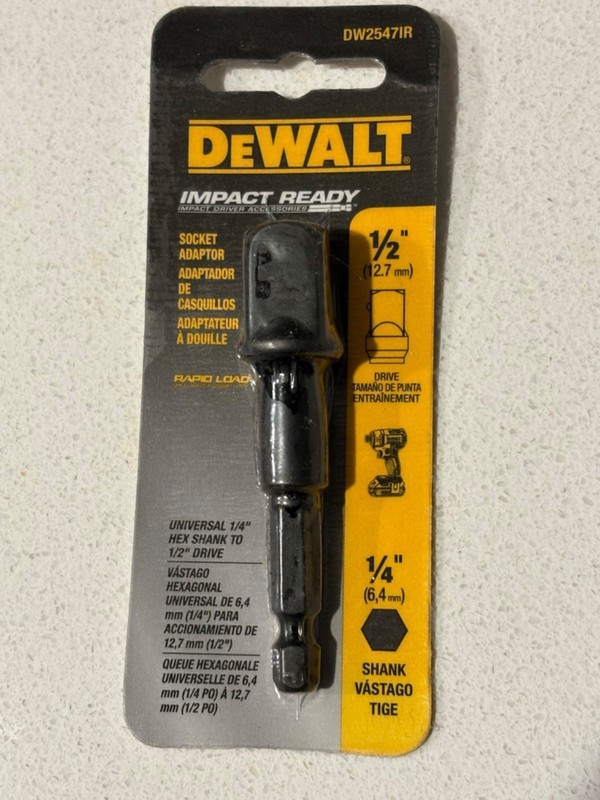 DeWalt 1/4″ Impact To 1/2 in. drive Socket Adapter DW2547IR NEW