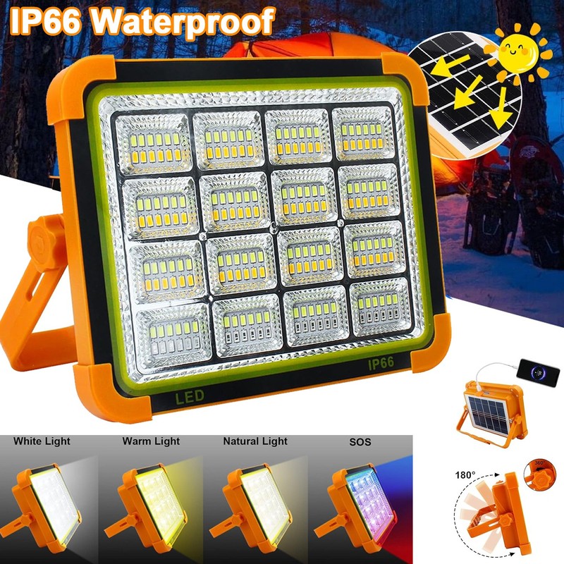 Solar Light Rechargeable LED Outdoor Work Camping Flood Lamp Portable Emergency
