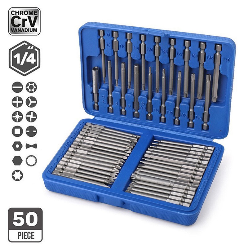 50Pcs Security Tamper Proof Bit Set Hex Torx Star Spline Flat Screwdriver Bit