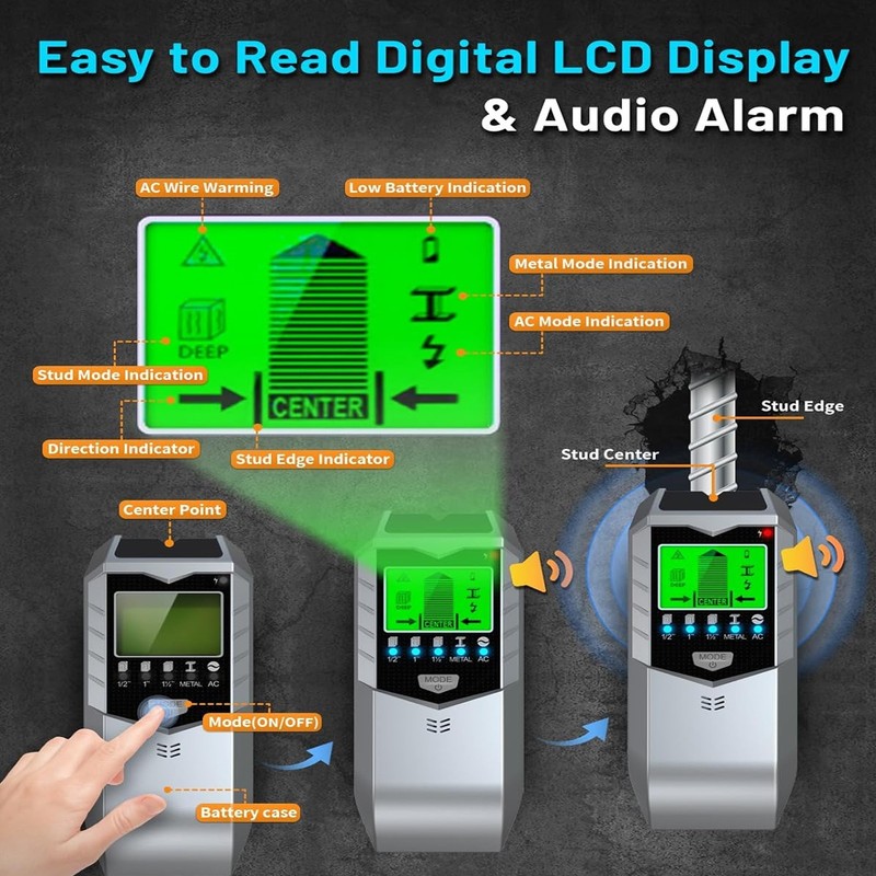 Multifunctional Wall Detector - Detects Metal, Wood, Wires for Safe Drilling gallery