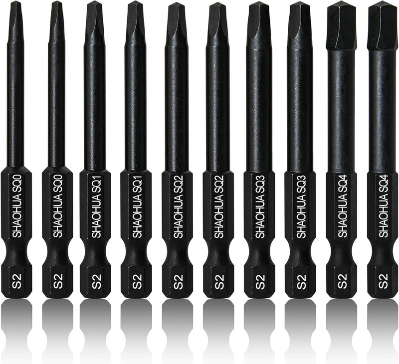 12-Pack Square Drive Bits- Premium S2 Alloy Steel Square Bit Set Magnetic Heads-