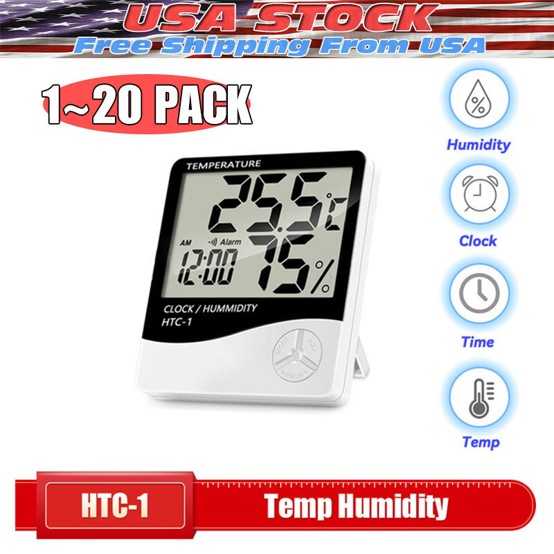 THERMOMETER INDOOR Digital LCD Hygrometer Temperature Humidity Meter Alarm Clock