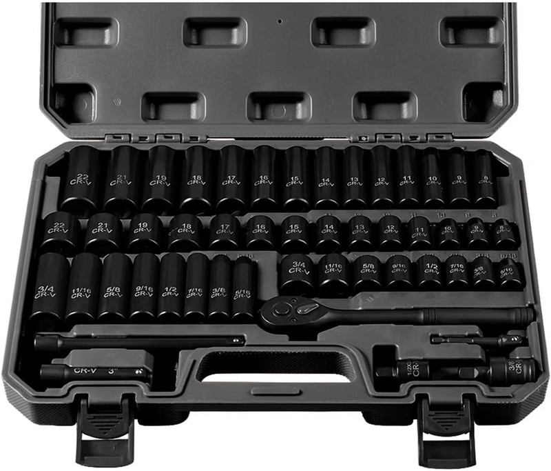 Juego de dados de impacto de 3/8″, 50 piezas SAE estándar (5/16 a 3/4 de pulgada