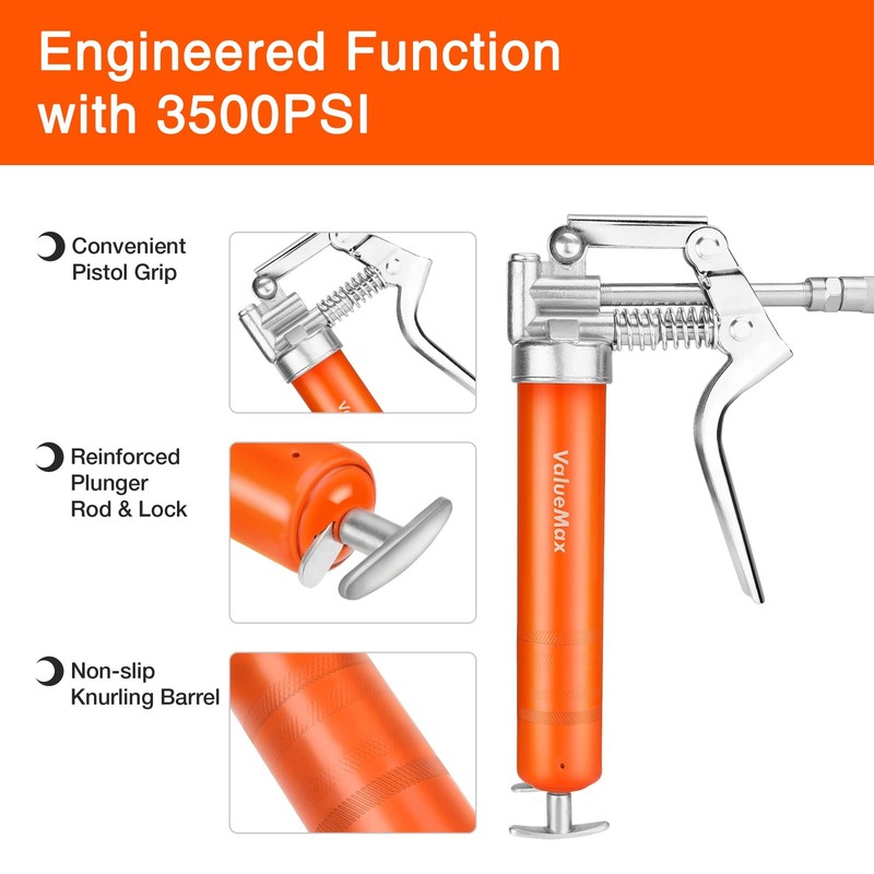Mini Grease Gun Kit 3500 PSI - 3 OZ Grease, 12'' Hose, 5'' & 3'' Tubes - Fo gallery