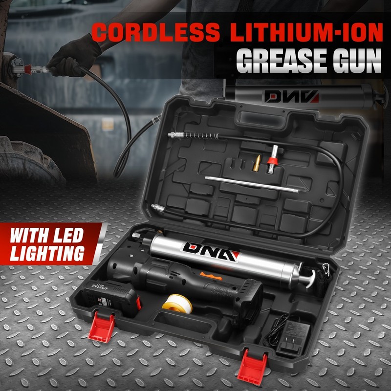 Cordless Electic Battery Powered Grease Gun 41.5″ Hose w/ Built-In LED Charger