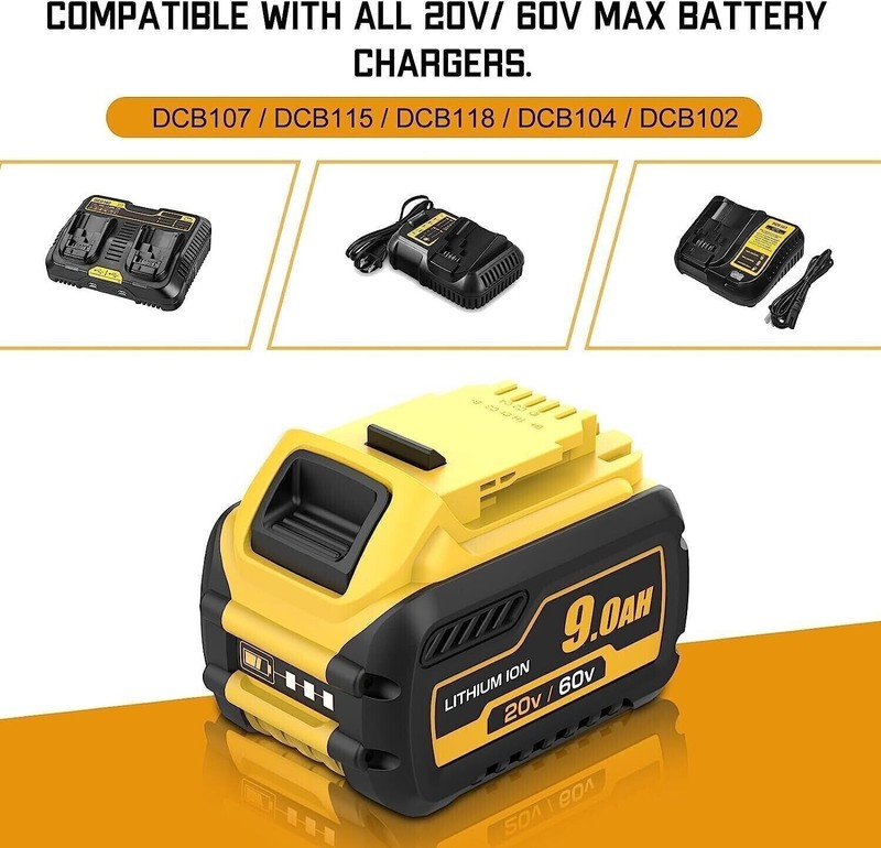 PACK 9Ah 12Ah For DeWalt FLEX-VOLT 20V/60V MAX Battery Lithium DCB609 DCB612 US gallery