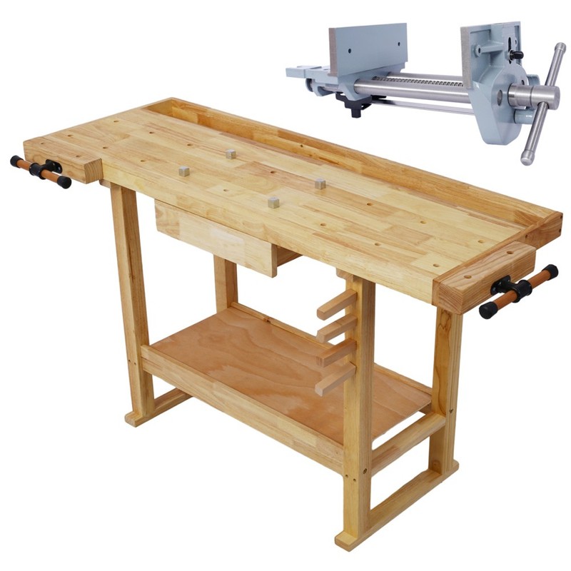 55″ Heavy-Duty Wood Workbench w/ 7″ Cast Iron Vise – Garage & Home Workshop