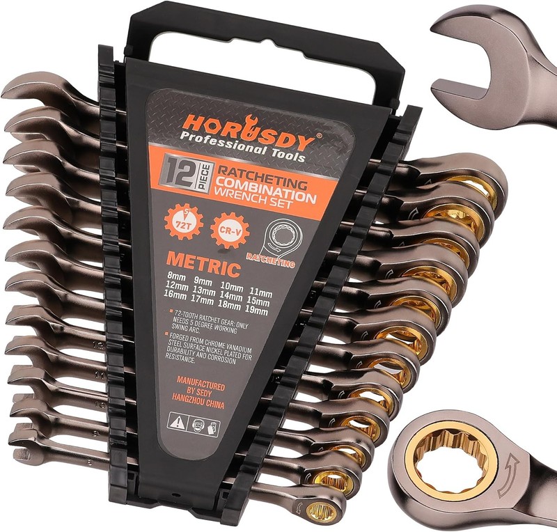 12 Piece Metric Ratcheting Wrench Set 8-19 mm Ratchet Combination Wrenches Set