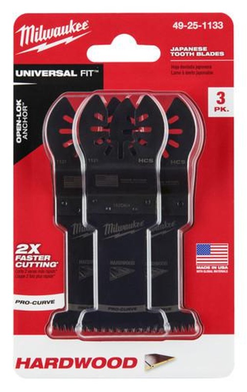 Milwaukee 3PK Japanese Tooth Universal Fit Oscillating Blade For Hardwood 49-25-