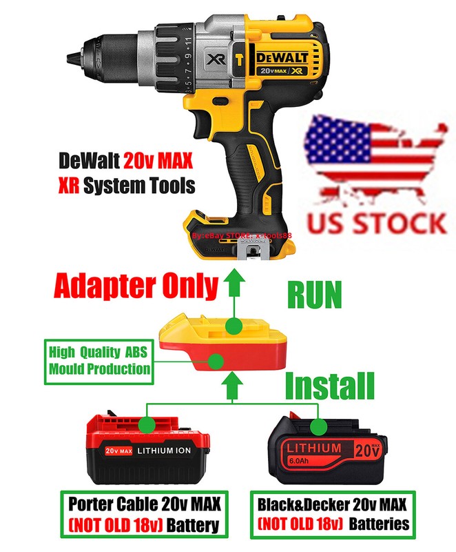 1x Adaptor# Fits Porter Cable and Black+Decker20v MAX Battery To DeWalt 20v Tool
