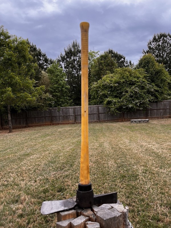 Pickup for today, 35 inch long steel Maddox pickaxe, plastic handle, 15 In head