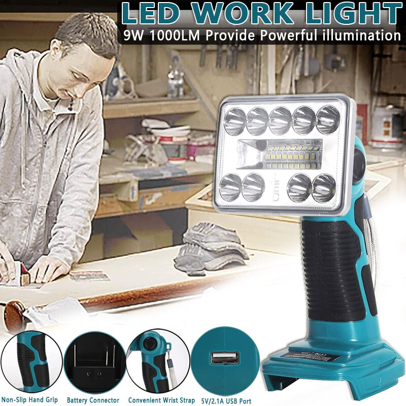 9W 1000LM Jobsite Light Powered by Makita 14.4v-20v DML801 LXT Li-Ion Battery US