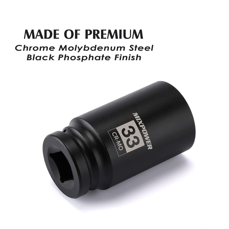 MIXPOWER 3/4 Inch Drive Deep Impact Socket 33mm Metric 6-Point CR-MO Steel gallery