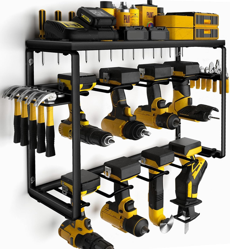 Power Tool Organizer, 8 Drill Holders Wall Mount, 3 Layer Heavy Duty Metal Stora