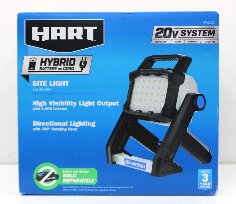 HART 20-Volt Hybrid LED Site Light, 1,800 Lumens HPWL02. BRAND NEW