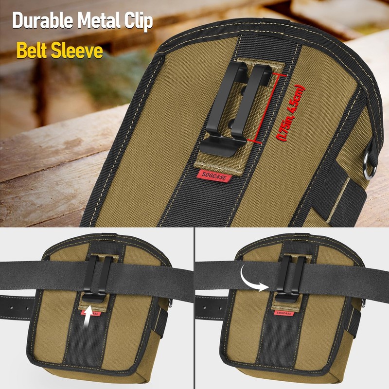 XL Khaki Tool Pouch for Nails Screws Bag with Belt Clip for Work DIY gallery