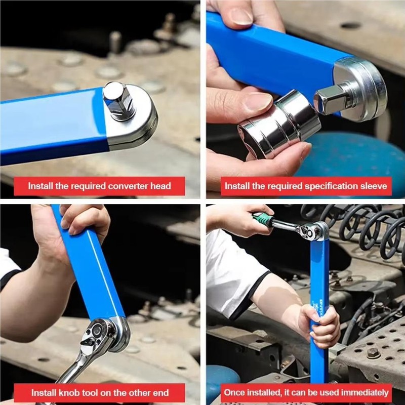 15"Multifunctional Offset Extension Wrench, Extension Wrench Set with 4 Adapters gallery