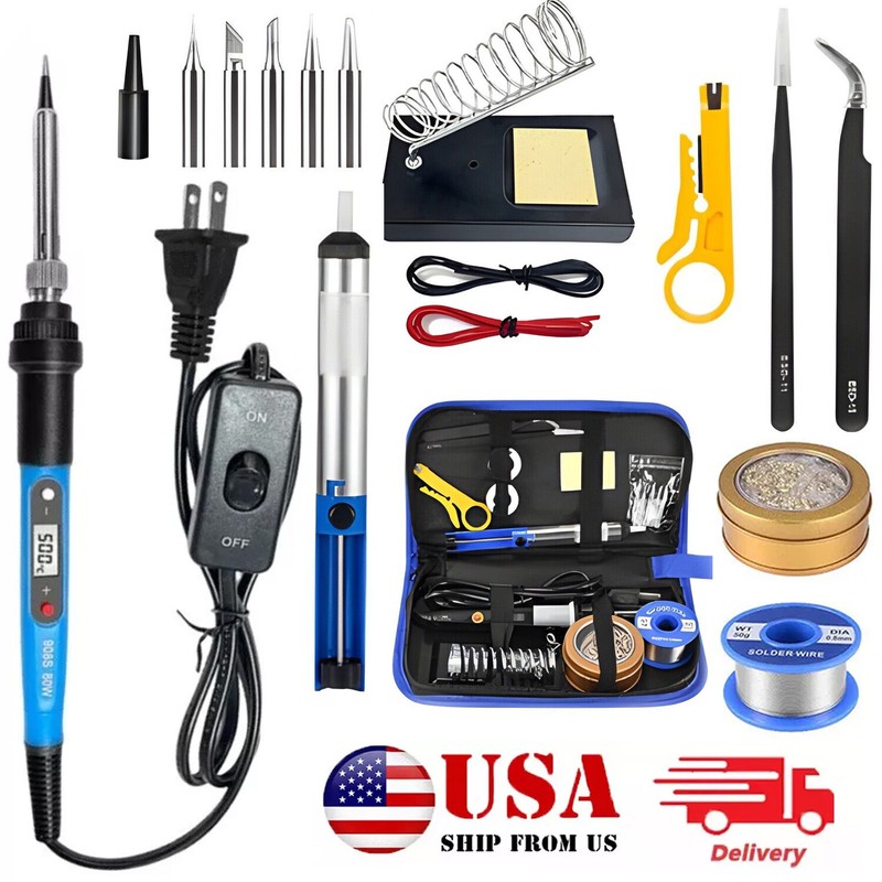 80W Soldering Iron Kit Electronics Welding Irons Solder Tools Adjustable Wire US